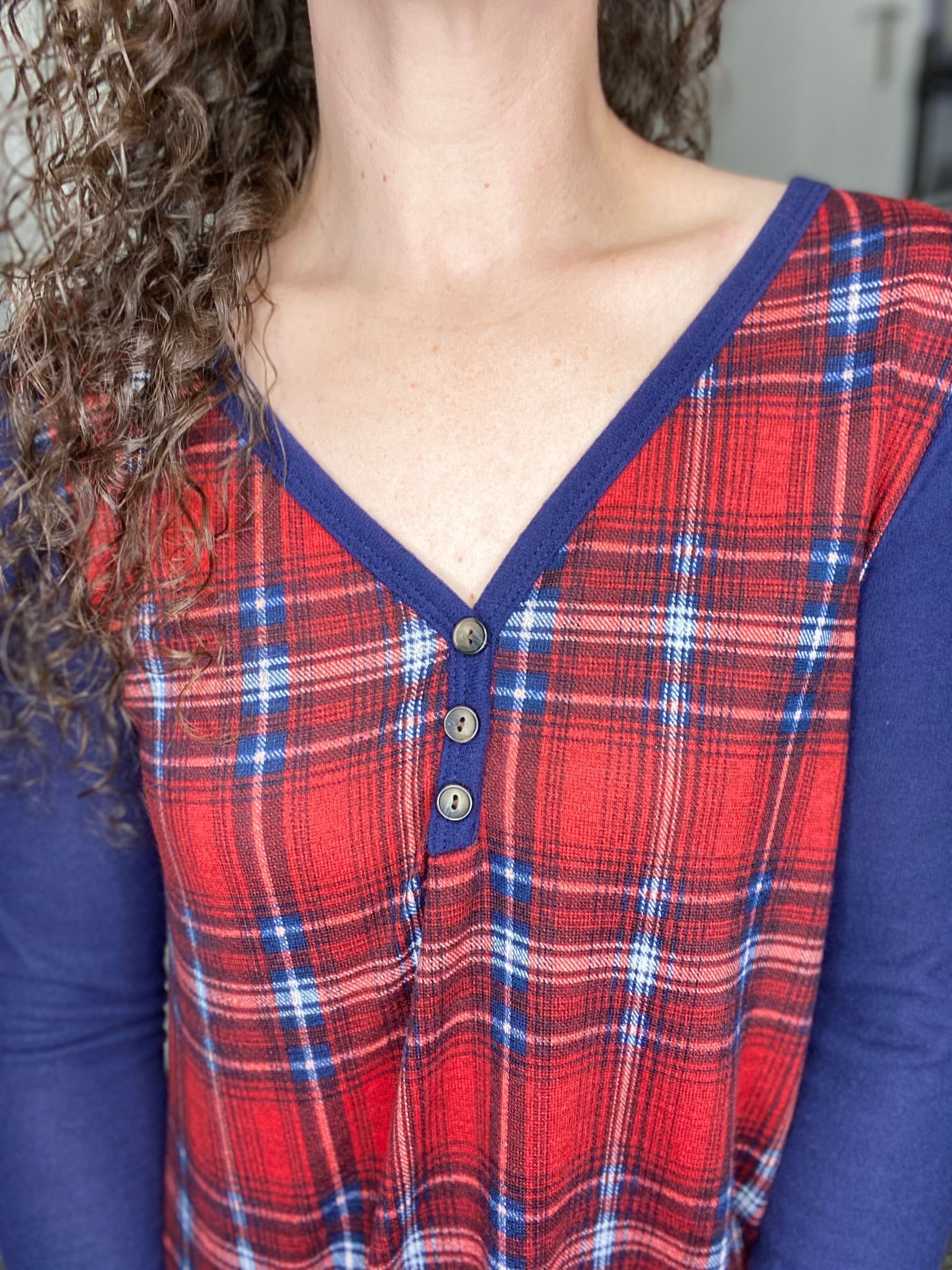 Navy & Red Plaid Tunic Top